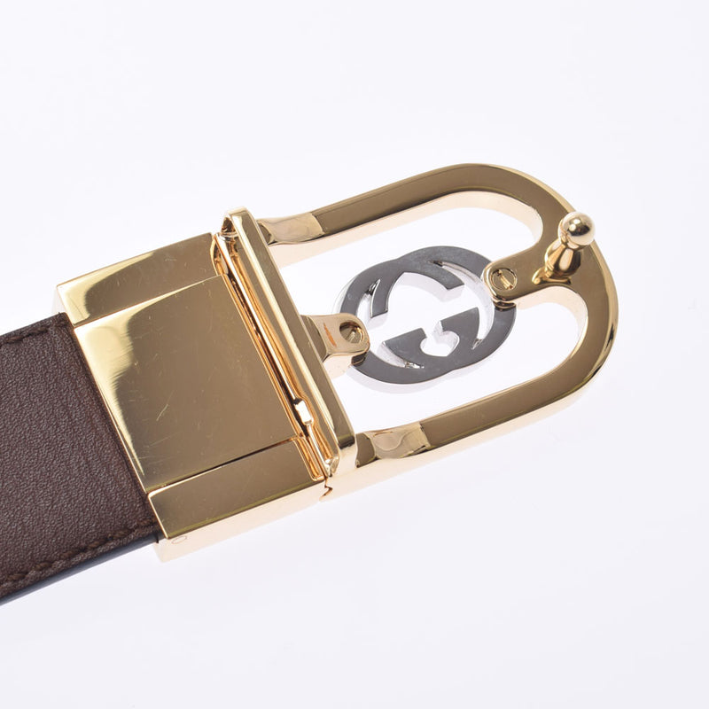 GUCCI Gucci Interlocking G Reversible Black/Tea Gold Bracket 547734 Men's Leather Belt AB Rank Used Ginzo