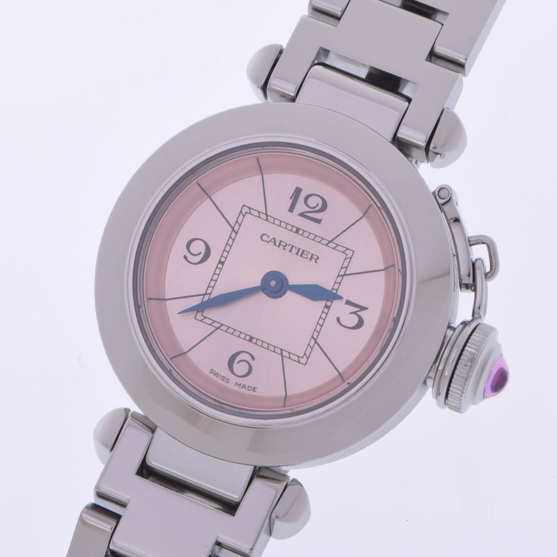 卡地亚地亚地铁卡地亚小姐Pasha女士SS手表Quartz Pink Dial A等级使用Ginzo