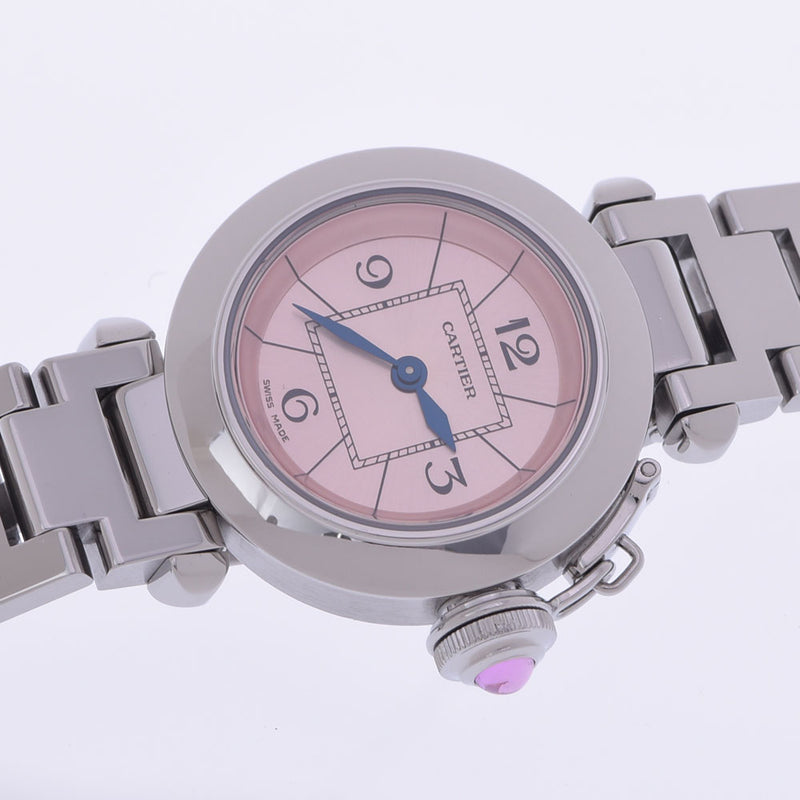 卡地亚地亚地铁卡地亚小姐Pasha女士SS手表Quartz Pink Dial A等级使用Ginzo