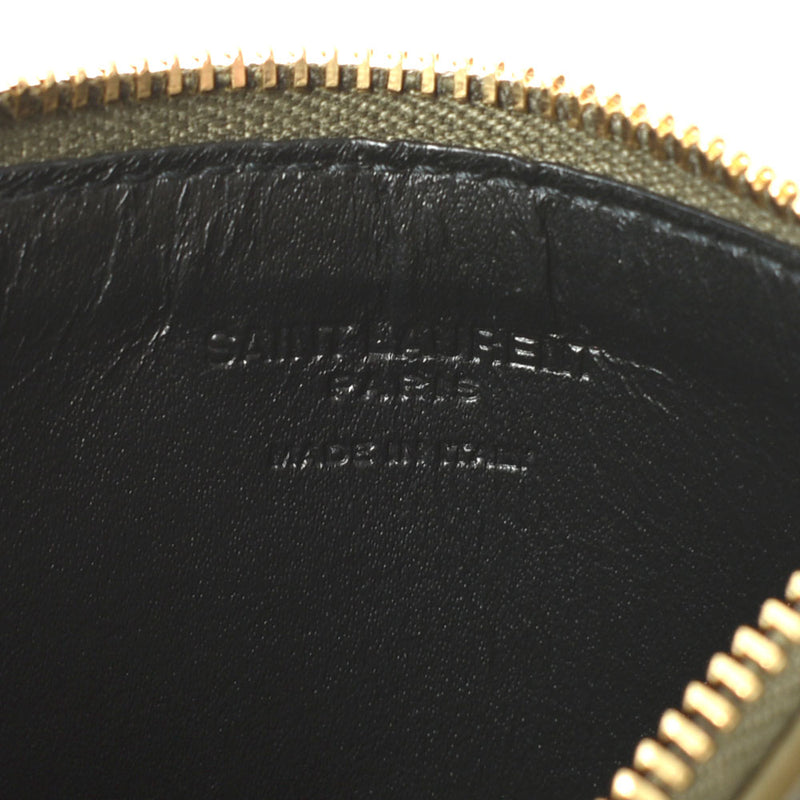 SAINT LAURENT PARIS サンローランパリ 5フラグメント ジップ カードケース  カーキ ゴールド金具 458583 ユニセックス レザー コインケース 新同 中古 銀蔵