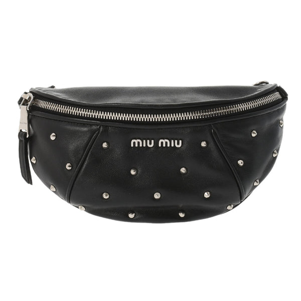 miumiu miu miu螺柱黑色银色支架5BL010女士拉姆皮肤袋rank used ginzo