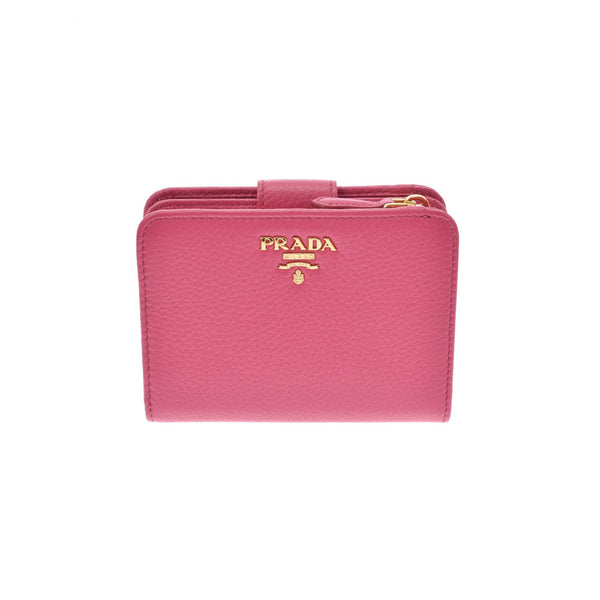 PRADA プラダ ピンク ゴールド金具 1ML018 レディース カーフ 二つ折り財布 未使用 銀蔵