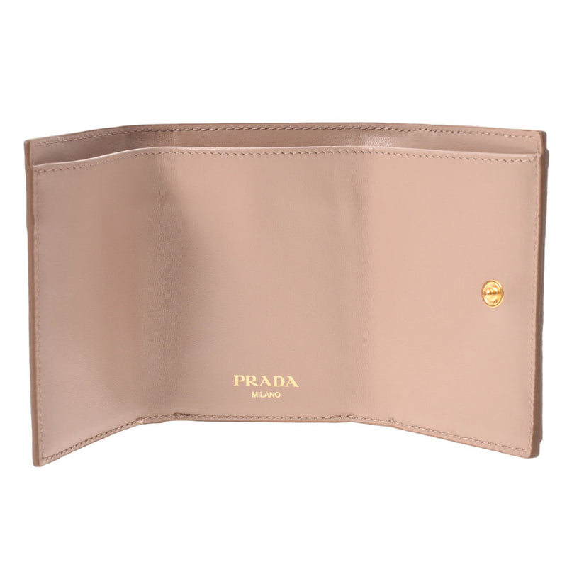 PRADA Prada Compact Wallet Pink Beige 1MH021 Unisex Leather Triloster Unused Ginzo