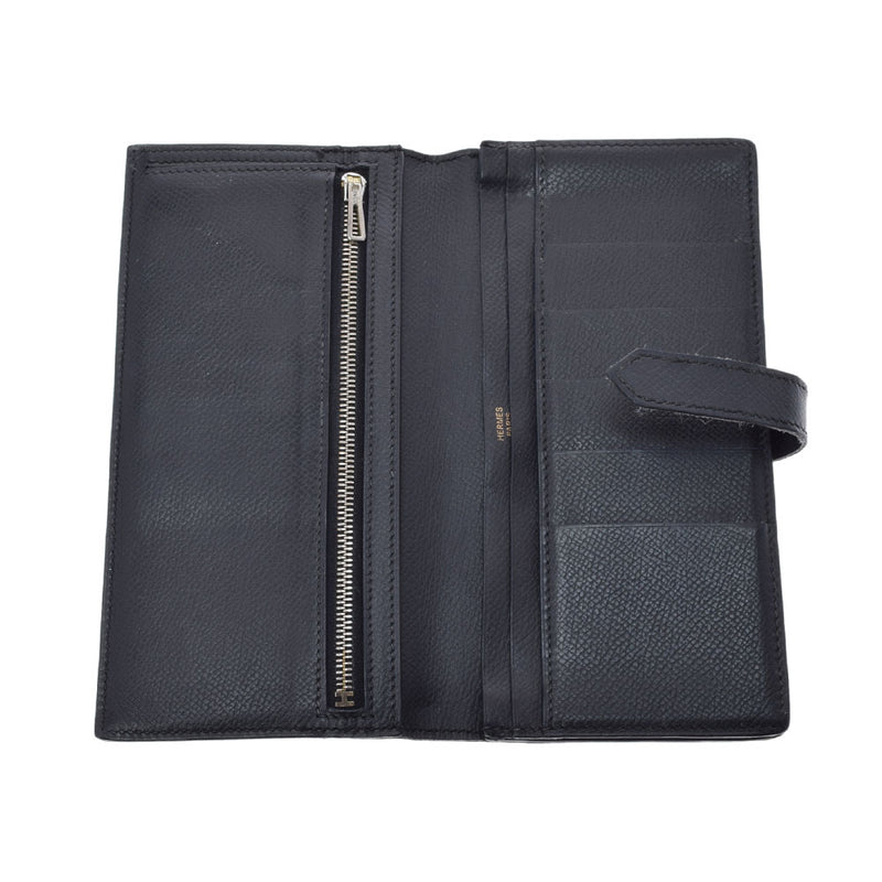 HERMES Hermes Bears Freque Black Gold Bracket □ J engraved (around 2006) Unisex Epson Long Wallet C Rank Used Ginzo