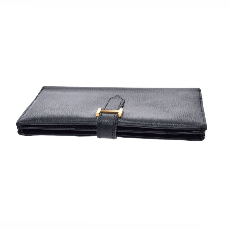 HERMES Hermes Bears Freque Black Gold Bracket □ J engraved (around 2006) Unisex Epson Long Wallet C Rank Used Ginzo