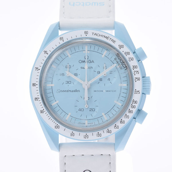 Swatch Swatch OMEGA Omega Moon Watch SO33L100 Men's bioceramic/VELCRO Watch Quartz Pale Blue Dial New Ginzo