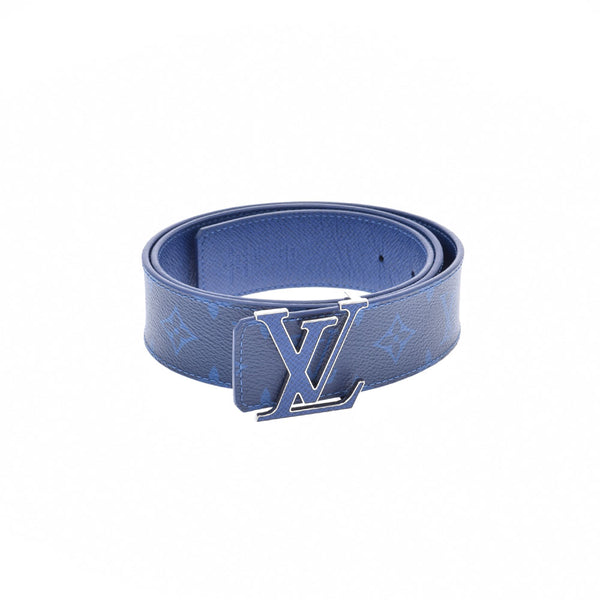 LOUIS VUITTON Louis Vuitton Tigara Mantule Lv Initial Reversible Size 90 Blue Silver Bracket M0159V Men's Leather Belt AB Rank Used Ginzo
