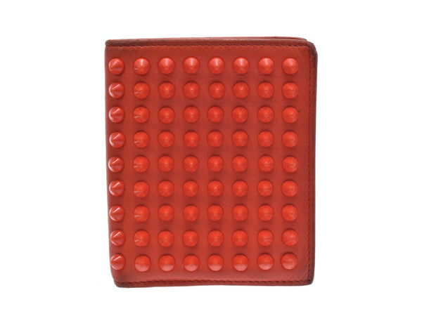 Used Louboutin bi-fold wallet compact leather orange studs CHRISTIAN LOUBOUTIN
