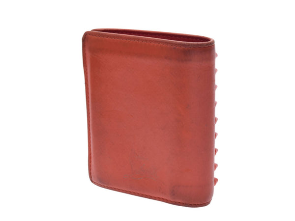 Used Louboutin bi-fold wallet compact leather orange studs CHRISTIAN LOUBOUTIN