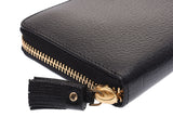 Anya Hind march round fastener long wallet black ladies embossed leather A rank beautiful item ANYA HINDMARCH box used silver warehouse