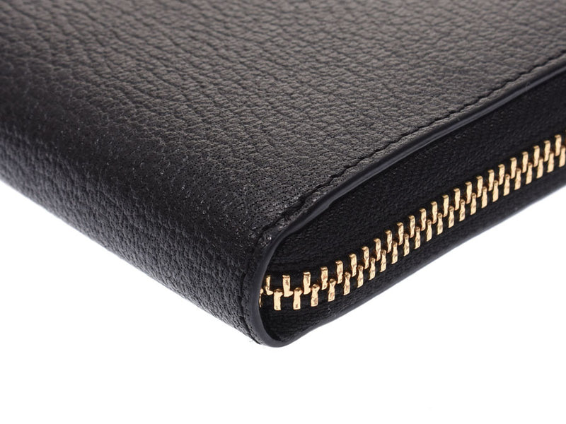 Anya Hind march round fastener long wallet black ladies embossed leather A rank beautiful item ANYA HINDMARCH box used silver warehouse