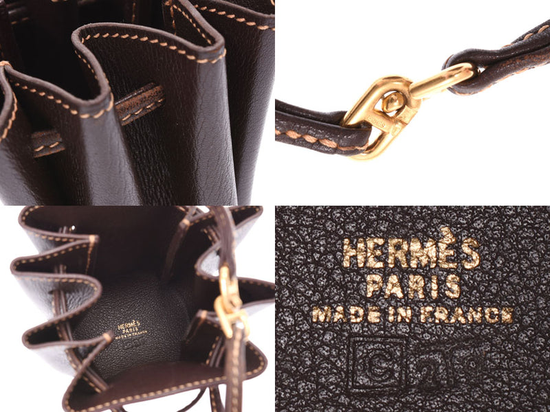 Hermes Vespa Pouch Dark Brown GP Hardware □C Engraved Ladies Men's Gulliver B Rank HERMES Used Ginzo