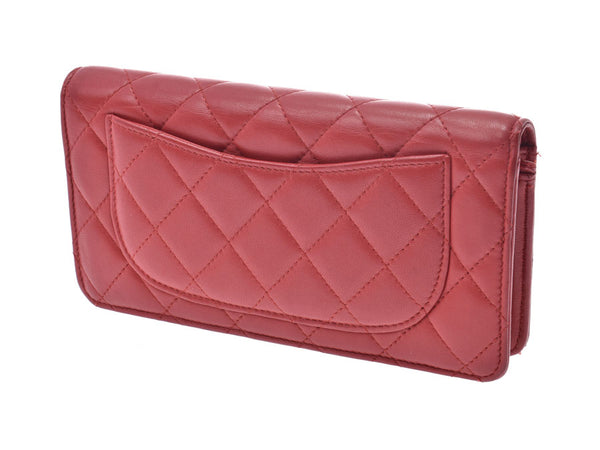 Chanel matelasse fastener long wallet red SV metal fittings Lady's lambskin AB rank CHANEL used silver storehouse