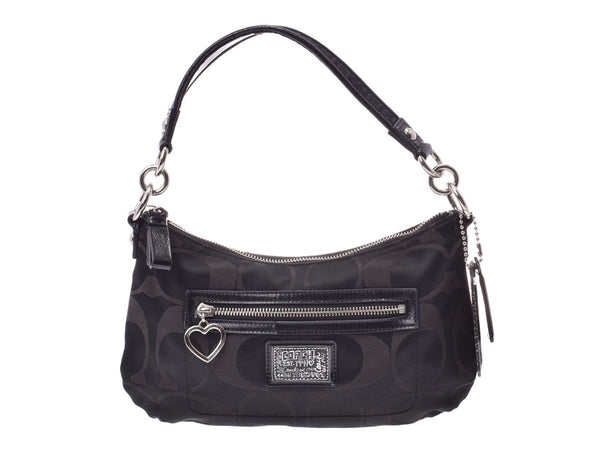 Coach Poppy 2WAY Semi Shoulder Bag Black F20044 Ladies Signature Canvas AB Rank Outlet with COACH Strap Used Ginzo