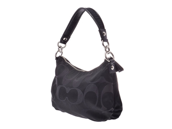 Coach Poppy 2WAY Semi Shoulder Bag Black F20044 Ladies Signature Canvas AB Rank Outlet with COACH Strap Used Ginzo