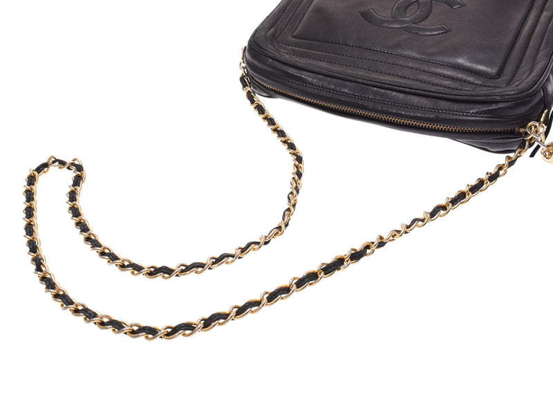 Chanel Chain Shoulder Bag Black GP Bracket Ladies Lambskin With Fringe B Rank CHANEL Used Ginzo