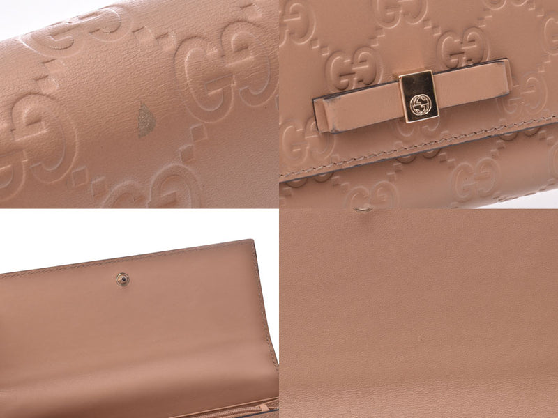 Gucci Gucci Shima Zipper Long Wallet Ribbon Beige 388679 Ladies Leather AB Rank GUCCI Used Ginzo