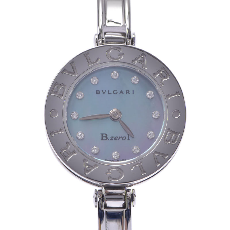 BVLGARI Bvlgari B-ZERO1 watch 12P diamond bangle watch size M BZ22S Womens SS watch Quartz blue shell Dial A Rank used silver stock