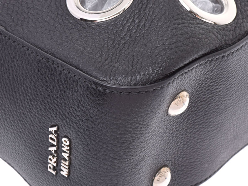Prada chain handbag punching outlet black SV metal fittings ladies' men's leather Shindo beauty PRADA pouch gala used Ginzo