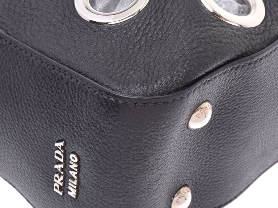 プラダ チェーンハンドバッグ パンチング アウトレット 黒 SV金具 レディース メンズ レザー 新同 美品 PRADA ポーチ ギャラ 中 –  銀蔵オンライン