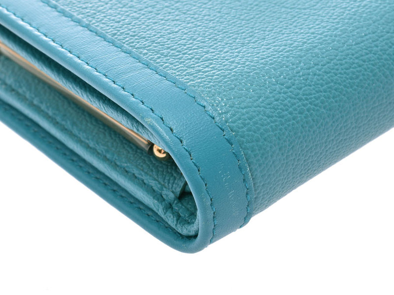 ブルガリドッピオトンド pouch wallet turquoise blue GP metal fittings Lady's men leather A rank beauty product BLVGARI box used silver storehouse