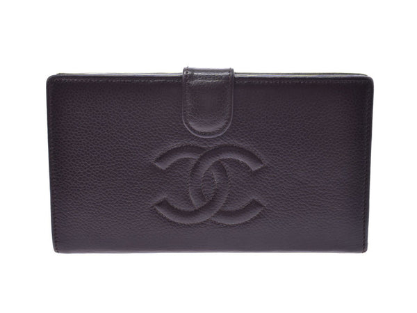 Chanel purse dark wallet dark brown SV metal fittings ladies caviar skin AB rank CHANEL box used silver warehouse