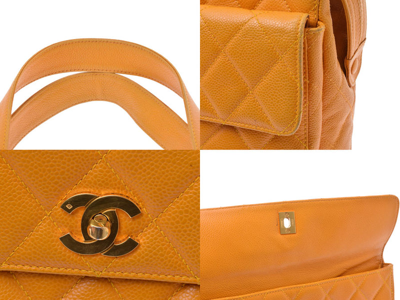 Chanel Tote Bag Yellow G Metallic Ladies Caviar Skin B Rank CHANEL Used Ginzo