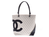 Chanel Cambon Line Large Tote Bag White/Black Ladies Lambskin AB Rank CHANEL Used Ginzo