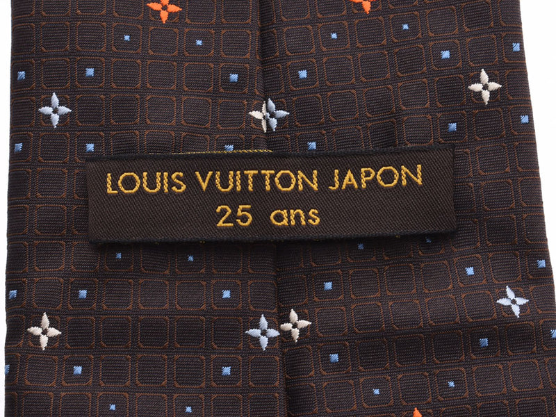 Louis Vuitton Ties Tiles and Flowers Dark Brown Men's Silk 100% AB Rank LOUIS VUITTON Used Ginzo