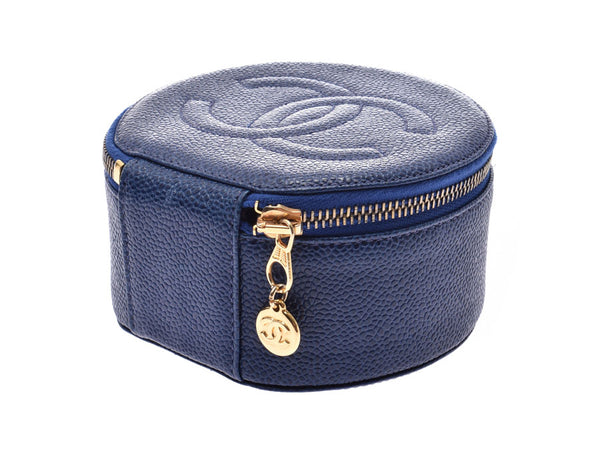 CHANEL Chanel, Jewelry Case, Blue Gold, Blue Gold, Unsex Cavyaskin, Accessory Porch, Class A, Class A, Silver Win