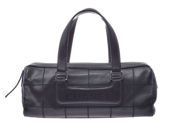 Chanel chocolate bar handbag black SV metal fittings ladies caviar skin B rank CHANEL used Ginzo