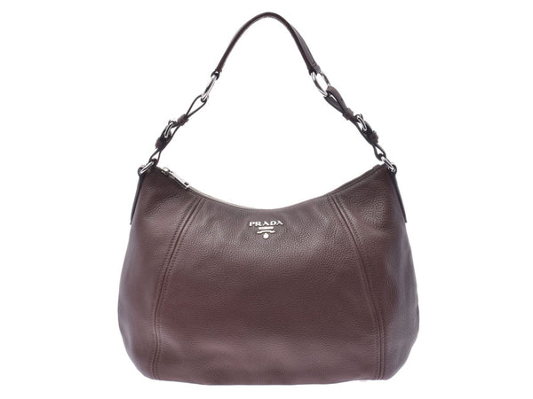 Prada Semi-shoulder bag Brown SV metal fittings BR5096 Ladies calf A rank Beautiful item PRADA Gala Used Ginzo