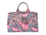 Prada Kanapa Pink Floral Pattern B2642B Women's Canvas 2WAY Tote Bag AB Rank PRADA Sky Gala Strap With Used Ginzo