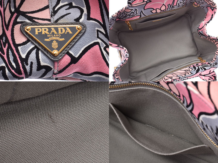 プラダ カナパ ピンク系 花柄 B2642B レディース キャンバス 2WAYトートバッグ ABランク PRADA 空ギャラ ストラップ付 –  銀蔵オンライン