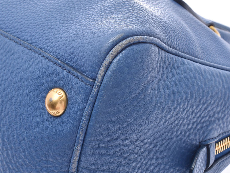 Used goods silver storehouse with Prada 2WAY handbag cobalt GP metal fittings BL0867 Lady's leather B rank PRADA guarantee strap