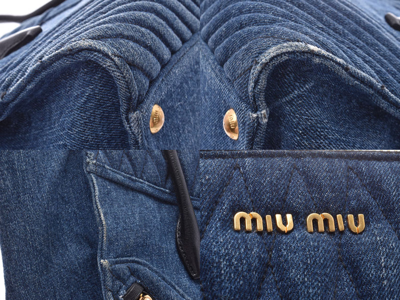 Miu Miu Biker 2WAY手提包蓝色RN1031女士牛仔布B级MIUMIU表带，配以晚装二手Ginzo