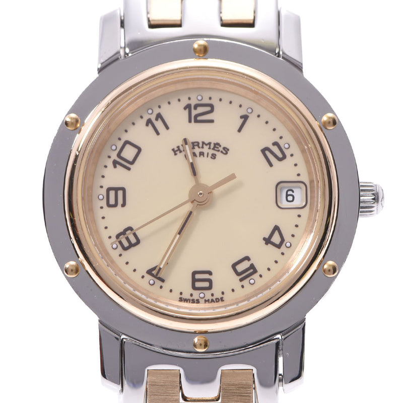 HERMES Hermes Clipper New Buckle CL4.220 Women's SS/GP Watch Quartz Ivory Dial A Rank Used Ginzo