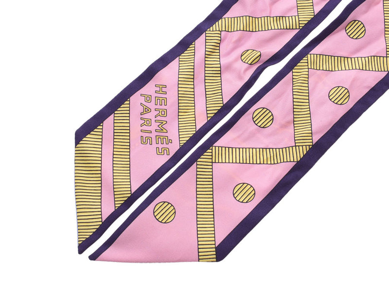 Hermes Twilly Berlinne Carriage Pink/Yellow/Purple Women's Silk 100% AB Rank HERMES Box Used Ginzo
