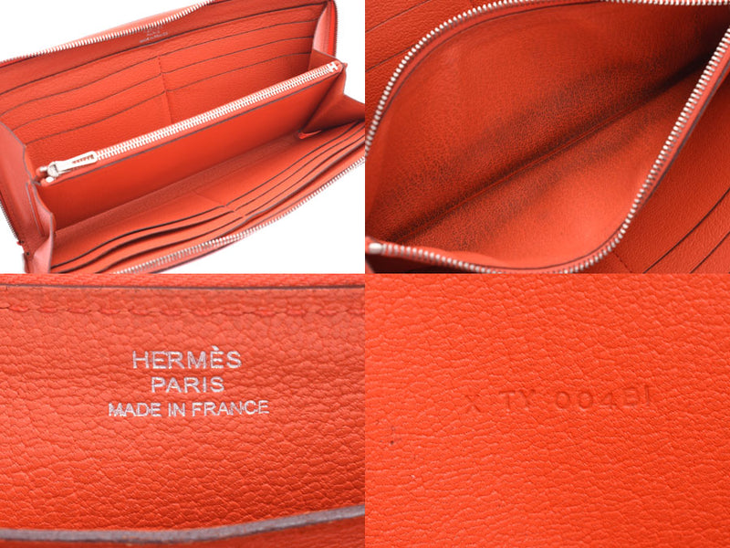 Hermes Azap Long Silk in Orange Poppy X Engraved Ladies Men's Togo Long Wallet B Rank HERMES Used Ginzo