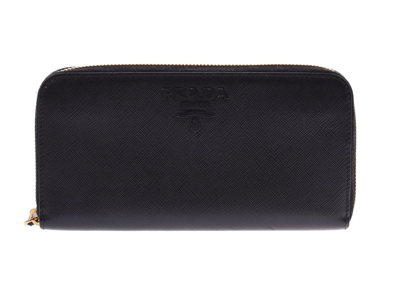 公式日本 美品⭐︎プラダ 二つ折り財布 サフィアーノレザー ブラック 
