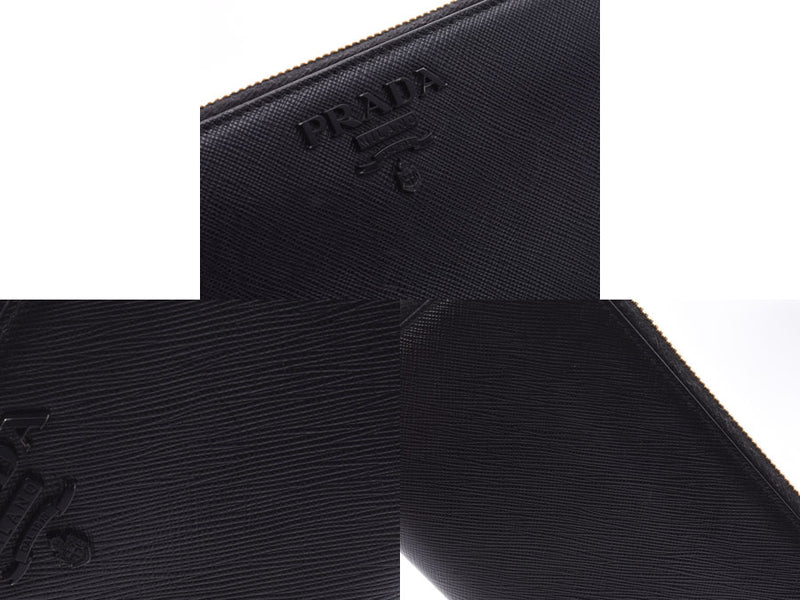 Prada Fassner, long wallet, black Black logo, Men' s Ladies, Safiano AB, AB Ranksn, PRADA Box, used silver.