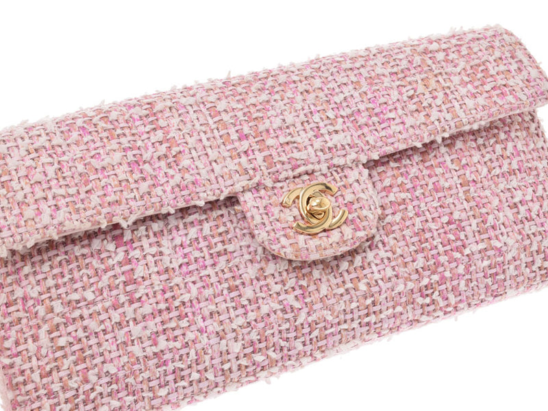 Chanel chain shoulder bag pink / white GP metal fittings Lady's tweed AB rank CHANEL guarantee used silver storehouse