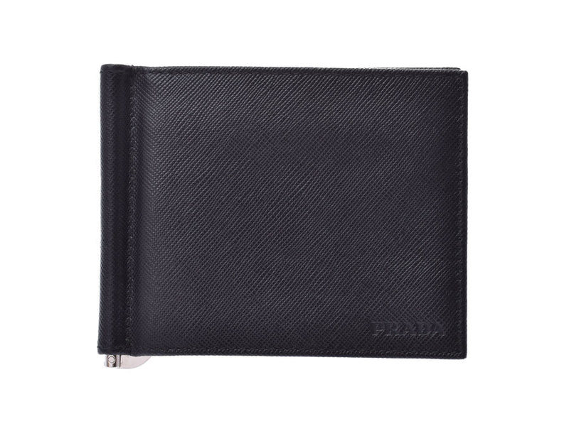 Prada Money Clip with Two Folds Black Men's Saffiano A Rank Beauty PRADA Box Used Ginzo