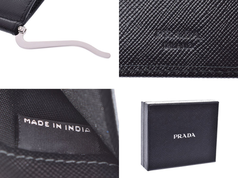 普拉达（Prada）钱夹两个折叠式钱包黑色男士Saffiano A等级良好状态PRADA盒二手Ginzo