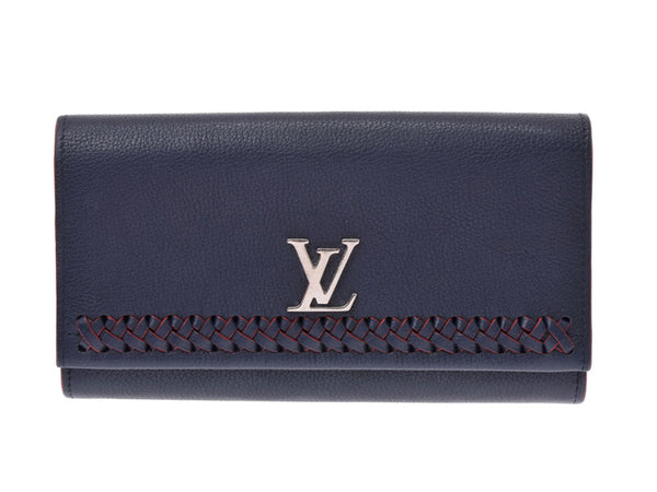 Louis Vuitton portofoy Loch Mee 2 Navy SV metal m64335 women's calfskin long wallet B rank LOUIS VUITTON used silver
