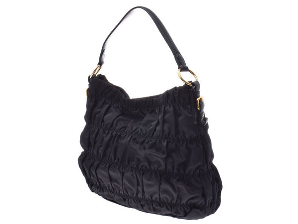 Prada 2WAY Semi Shoulder Bag Gather Black GP Bracket BR4919 Ladies Nylon/Leather AB Rank PRADA Strap Gala Used Ginzo