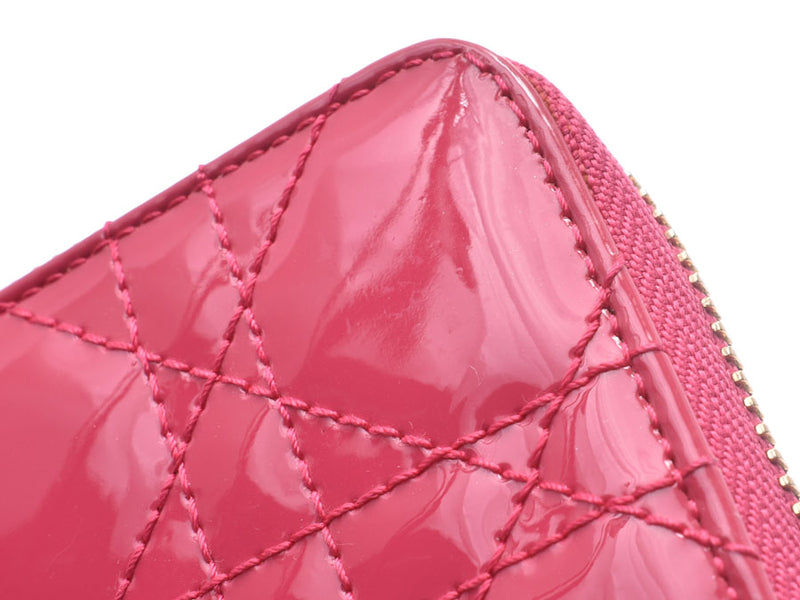 美品✨ 現行 Dior カロ カナージュ 付属品完備 ラウンドファスナー ピンクカーフレザー