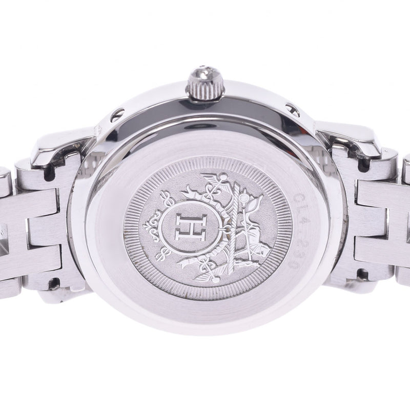 HERMES Hermes clipper 12P bezel diamond CL4.230 Lady's SS watch quartz white shell clockface A rank used silver storehouse