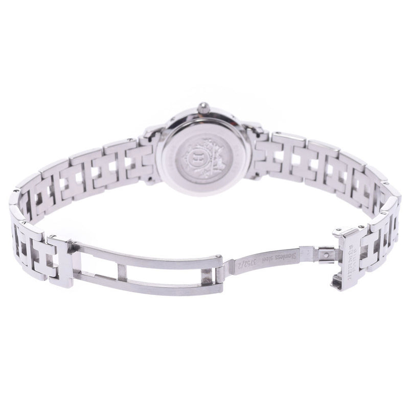 HERMES Hermes clipper 12P bezel diamond CL4.230 Lady's SS watch quartz white shell clockface A rank used silver storehouse