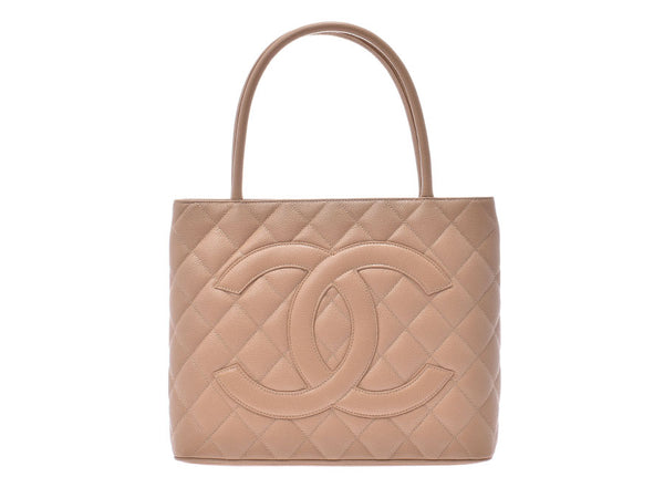 Chanel reprint tote bag matrasche beige GP fitting ladies caviar skin A rank CHANEL secondhand silver